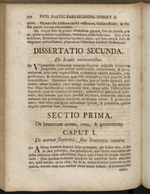 Dissertatio Secunda. De brutis animantibus.