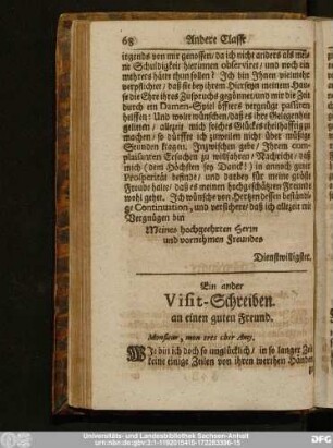 Ein ander Visit-Schreiben an einen guten Freund.