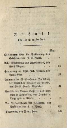 Inhalt des zweiten Heftes.
