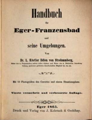 Handbuch für Eger-Franzensbad und seine Umgebungen