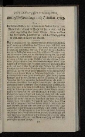Drey und Vierzigstes Erbauungsblatt, am 19ten Sonntage nach Trinitat. 1793.