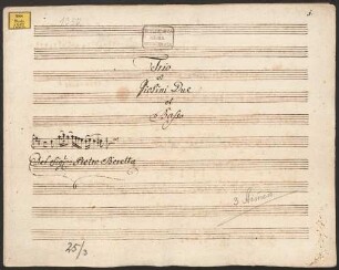 Trios, vl (2), b, D-Dur - BSB Mus.ms. 1350 : Trio // a // Violini Due // et // Basso // [Incipit] // Del Sig: Pietro Beretta