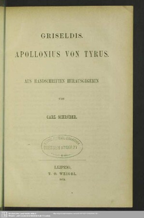 Griseldis. Apollonius von Tyrus