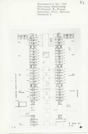 Sanierung Schöneberg, Berlin-Schöneberg (Diplomarbeit bei Kurt Dübbers): Sondergeschosse, Normalgeschosse und Grundriss 1. - 6. Obergeschoss 1:200