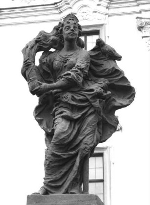 Skulptur, allegorische Darstellung: "Die Verleumdung" (Kopie). Skulptur aus der Reihe "Die zwölf Laster"
