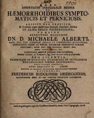 Dissertatio Inauguralis Medica De Haemorrhoidibus Symptomaticis Et Perniciosis