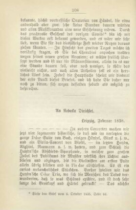 An Rebecka Dirichlet. Leipzig, Februar 1838