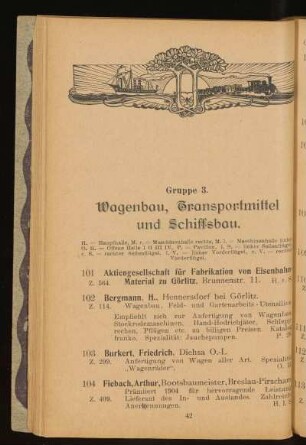 Gruppe 3. Wagenbau, Transportmittel und Schiffsbau