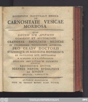 Dissertatio Inavgvralis Medica De Carnositate Vesicae Morbosa