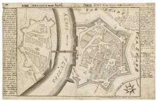 Stadtplan von Dresden, Altstadt und Neustadt, mit Befestigungsanlagen, aus Bodenehrs Force d'Europe: Grundrisse, um 1725