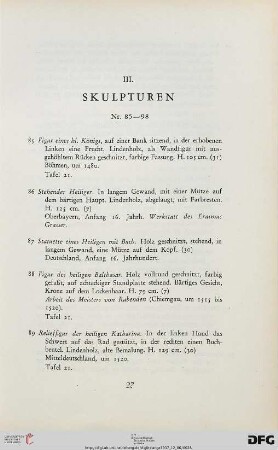III. Skulpturen (Nr. 85-98)