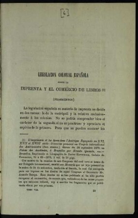 Legislación colonial española sobre la imprenta y el comercio de libros (Fragmentos)