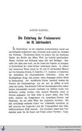 Achtes Kapitel. Die Entartung der Freimaurerei im 18. Jahrhundert