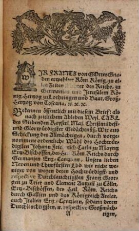 Wahl-Capitulation Ihro Römisch-Kayserlichen Majestät Frantz I.