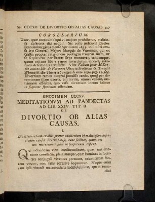 327-338, Sp. 315. De Divortio ob alias causas