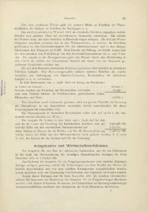 Anlagekosten und Wirthschaftsverhältnisse