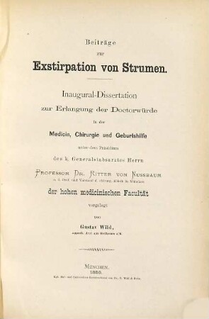 Beitraege zur Exstirpation von Strumen : Inaug. Diss.
