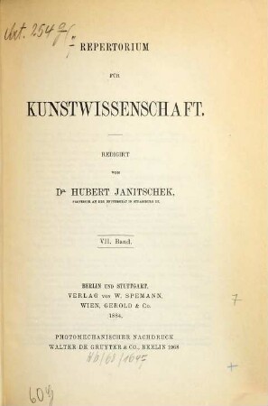 Repertorium für Kunstwissenschaft, 7. 1884