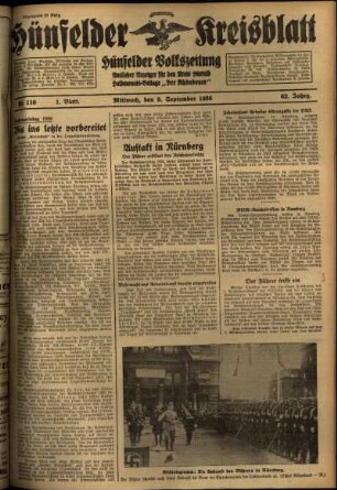 Erste Ausgabe vom Mittwoch, den 09. September 1936.