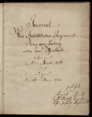 Tagebuch des Regiments Lossberg 1776 - 1784