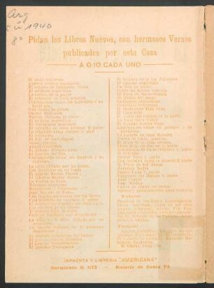 [Publicidad de Imprenta y Librería "Americana"]