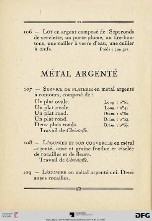 Métal argenté (Nr. 107-121)