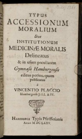 Typus Accessionum Moralium Sive Institutionum Medicinae Moralis