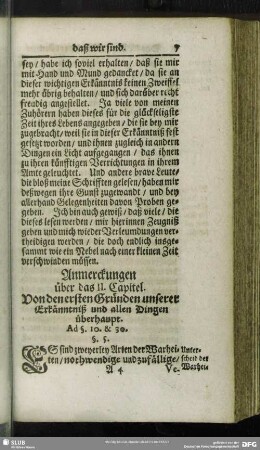 Anmerckungen über das II. Capitel. Von den ersten Gründen unserer Erkänntniß und allen Dingen überhaupt