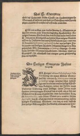 Des Heiligen Martyrers Justini Zeugniß.
