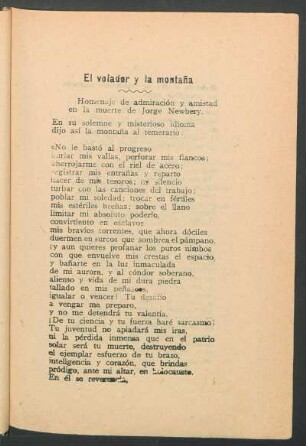 El volador y la montaña : Homenaje de admiración y amistad en la muerte de Jorge Newbery
