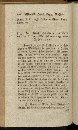§. 5. Der Stadt Hamburg revidirte und verbesserte Wechselordnung vom Jahre 1711.