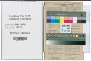 Entnazifizierung Heinrich Cremers , geb. 09.03.1885 (Strassenbahner)