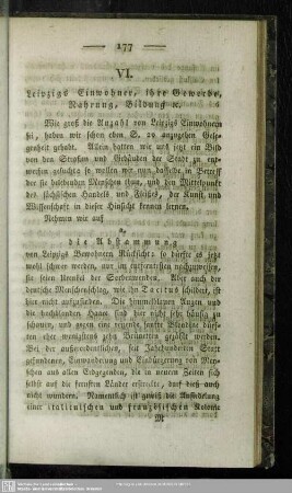 VI. Leipzigs Einwohner, ihre Gewerbe, Nahrung, Bildung etc.