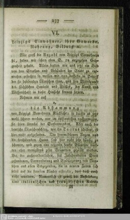 VI. Leipzigs Einwohner, ihre Gewerbe, Nahrung, Bildung etc.