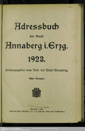 1923: Adreßbuch der Stadt Annaberg i. Erzg.