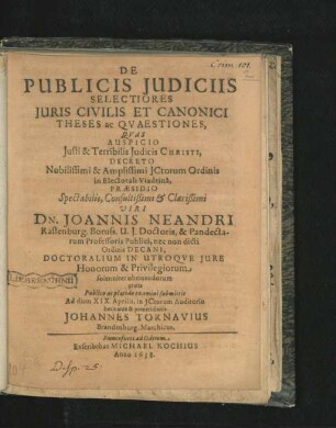 De Publicis Iudiciis Selectiores Iuris Civilis Et Canonici Theses ac Quaestiones