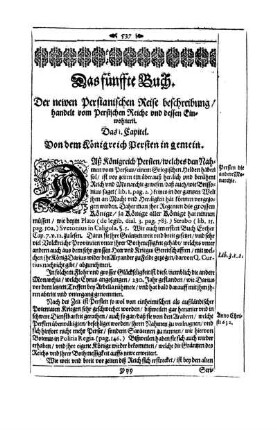 Das fünffte Buch. Der newen Persianischen Reisebeschreibung/ handelt vom Persischen Reiche und dessen Einwohnern.