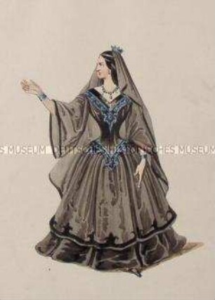 Frau mit schwarzem Kleid und schwarzem Schleier - Tafel aus Franceschini/Kostümbilder (Kassette 1)