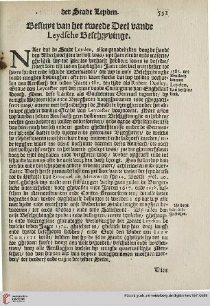 Bestuyt van het tweede Deel vande Leydsche Beschryvinge