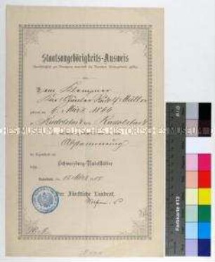 Staatsangehörigkeitsausweis für den Schwarzburg-Rudolstädter Karl Günter Rudolf Müller