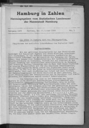 Die Löhne in Hamburg nach der Währungsreform : Ergebnisse der amtlichen Lohnerhebung vom September 1948