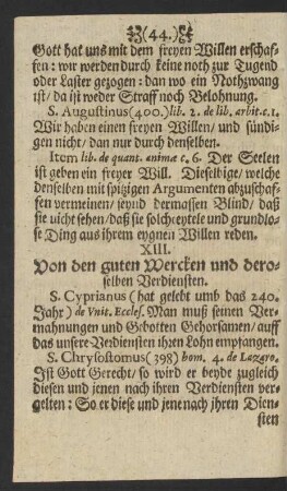 XIII. Von den guten Wercken und deroselben Verdiensten.