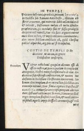 Contio De Templi Dedicatione, ut vocant, in genere Didascalico conscripta.