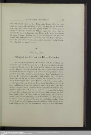 28. 1885. 23. April. Trinkspruch bei der Feier von Königs Geburtstag