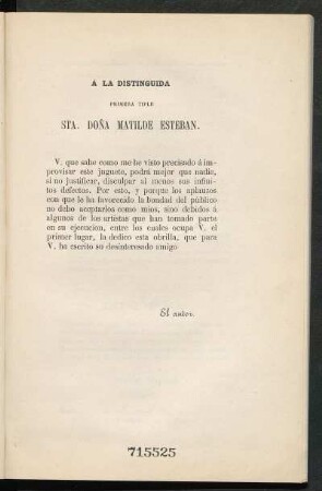 [Dedicatoria] A la Sta. Doña Matilde Esteban