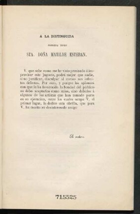 [Dedicatoria] A la Sta. Doña Matilde Esteban