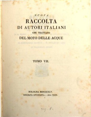 Nuova raccolta d'autori italiani che trattano del moto dell'acque, 7. Opusculi idraulici