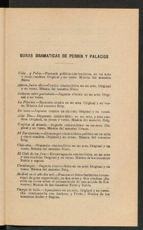 Obras dramaticas de Perrín y Palacios