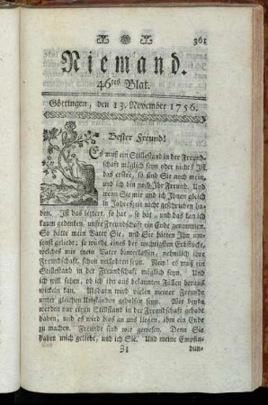 46tes Blat. Göttingen, den 13. November 1756.