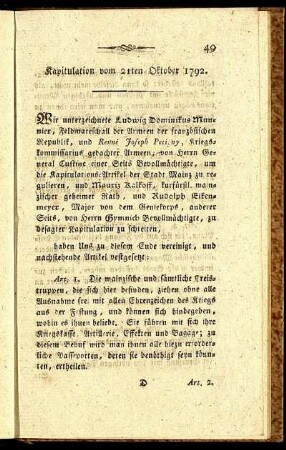 Kapitulation vom 21ten Oktober 1792.